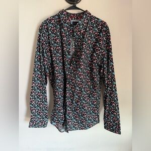 Gentlemens Outfitters Me XL Floral Button Down Shirt Black Pink Blue Ditsy Print